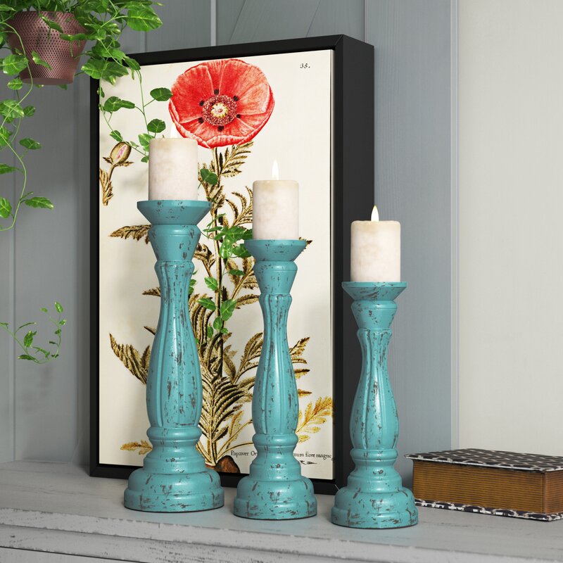 3 Piece Wood Candlestick Set - #8314T