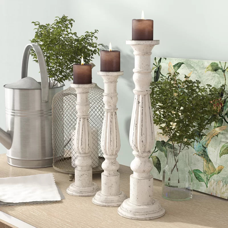 3 Piece Wood Candlestick Set