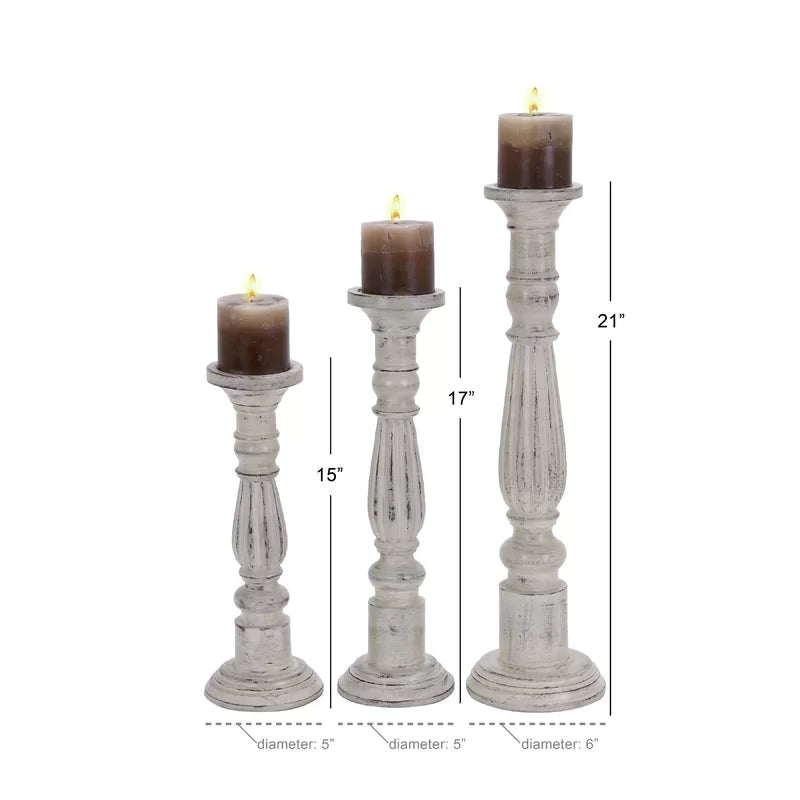 3 Piece Wood Candlestick Set