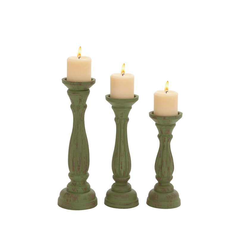 3 Piece Wood Tabletop Candlestick Set CR1303