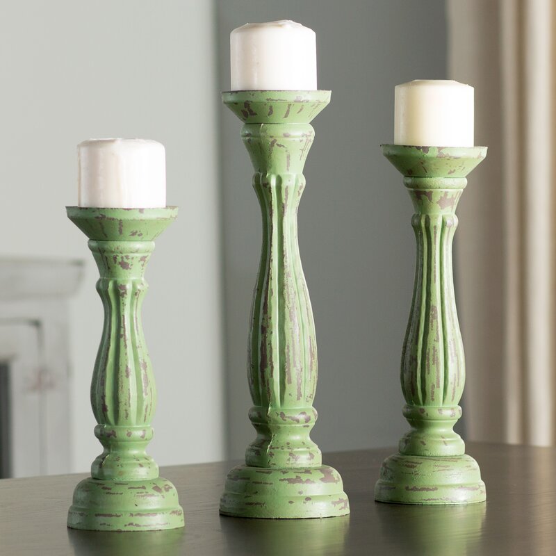3 Piece Wood Tabletop Candlestick Set CR1303