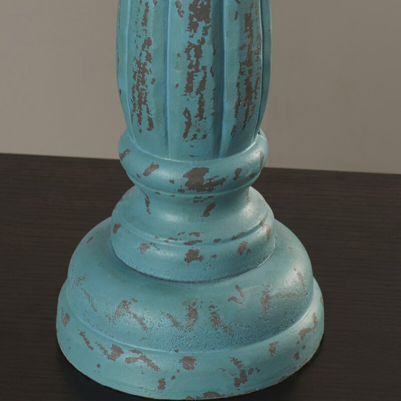 Blue 3 Piece Wood Tabletop Candlestick Set