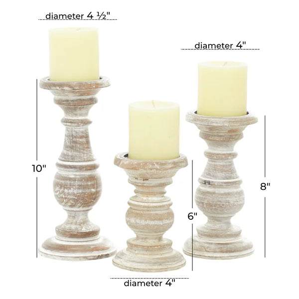 3 Piece Wood Tabletop Candlestick Set