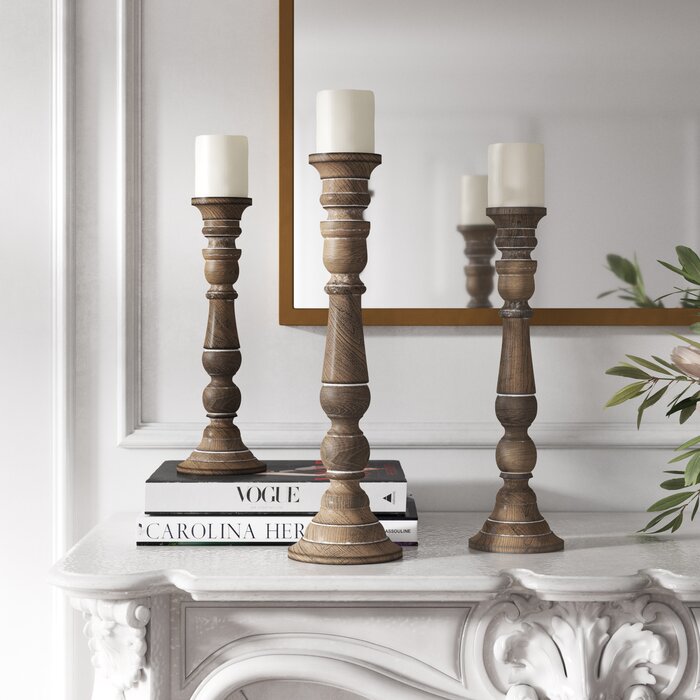 3 Piece Wood Tabletop Candlestick Set (#K6007)