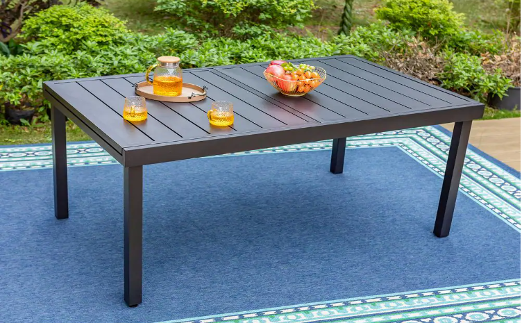 Black Expandable Rectangle Metal Patio Outdoor Dining Table