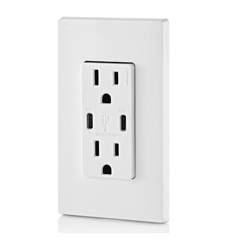 15 Amp White Duplex Tamper-Resistant Outlets with 6 Amp USB Dual Type-C Power Delivery In-Wall Chargers