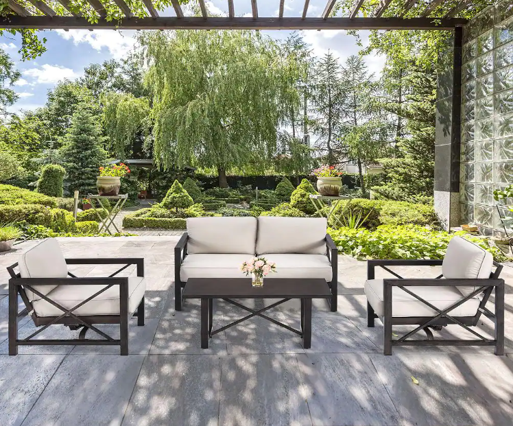 2-Pieces Metal Patio Conversation chairs  with Beige Cushions