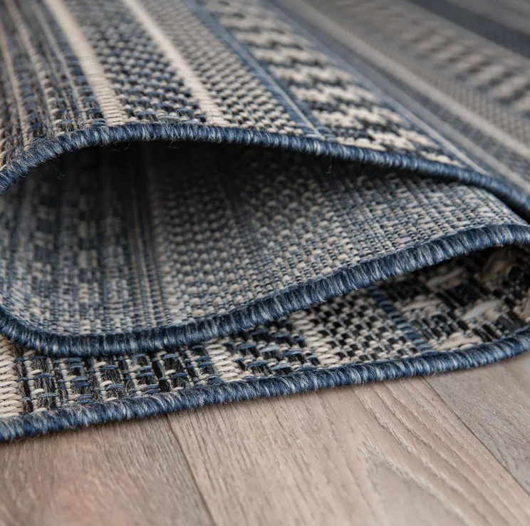 Bahama Blue 7 ft. 10 in. x 10 ft. Bohemian Geometric Stripe Indoor/Outdoor Area Rug KRUG349-P1