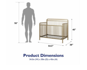 Baby Relax Juniper 4-in-1 Convertible Metal Crib, Gold KB582