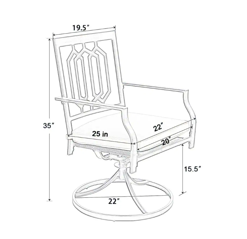 Black Metal Fashion Patio Outdoor Dining Swivel Chair with Beige Cushion (2-Pack)