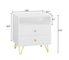 2-Drawer White Nightstands With Metal Legs and Open Shelf *AS-IS*