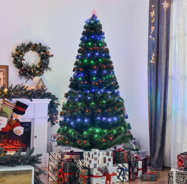 7 ft. Pre-Lit LED Douglas Fir Artificial Christmas Tree with LED RGB Lights and Fiber Optic Color