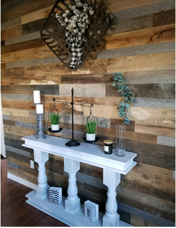 3/8 in. x 4 ft. Random Width 3 in. - 5 in., 10.59 sq. ft. Brown/Grey Barnwood Planks Decorative Wall Panel (6 buddles)  (6 BOXES)