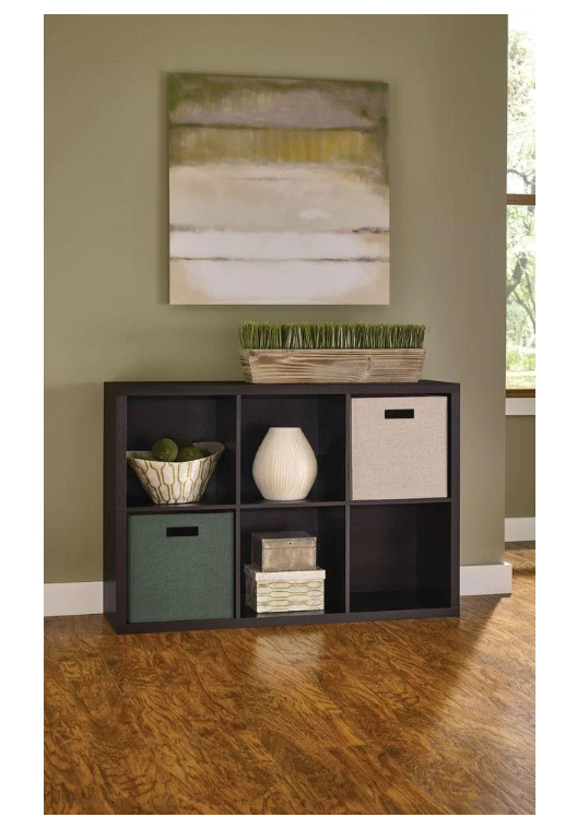 44 in. H x 30 in. W x 14 in. D Black Walnut Wood Look 6-Cube Storage Organizer