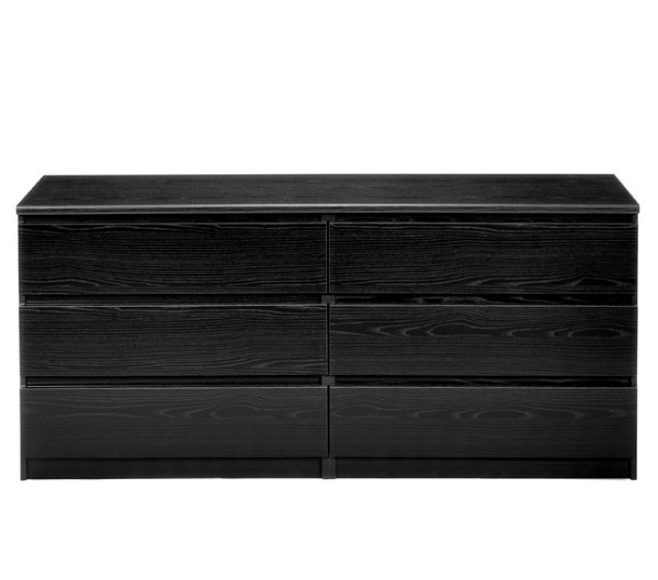 Naia 6-Drawer Double Dresser, Black Wood Grain (2 BOXES)