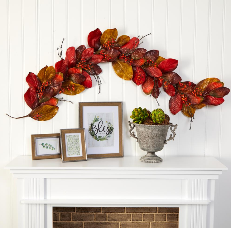 6 ft. Autumn Magnolia Leaf with Berries Artificial Garland KB1358-A5-B2-P2