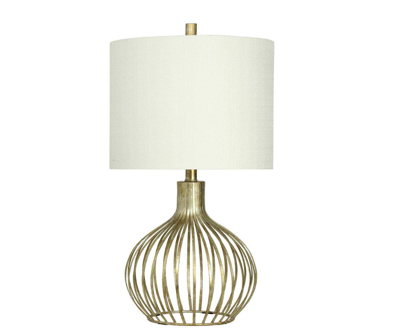 31 in. Vintage Gold Table Lamp with White Hardback Fabric Shade
