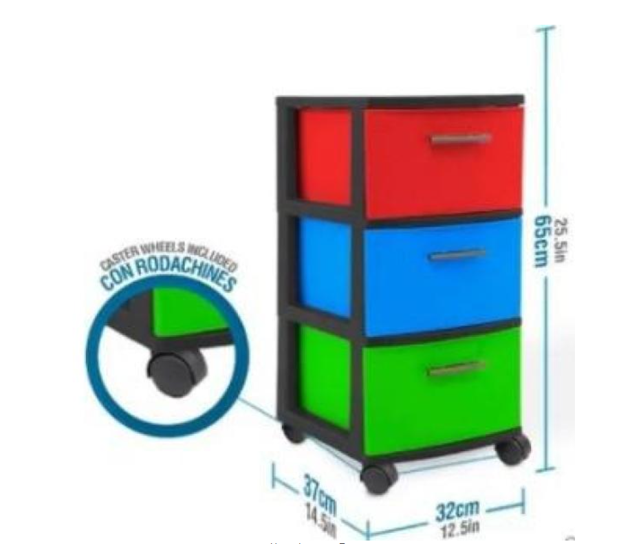 13 in. W x 23.9 in. H x 15 in. D Bright Multi-Color Resin 3-Drawer Storage Cabinet
