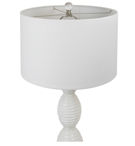 28.75" White Glass Table Lamp Set With White Fabric Drum Shades pt828