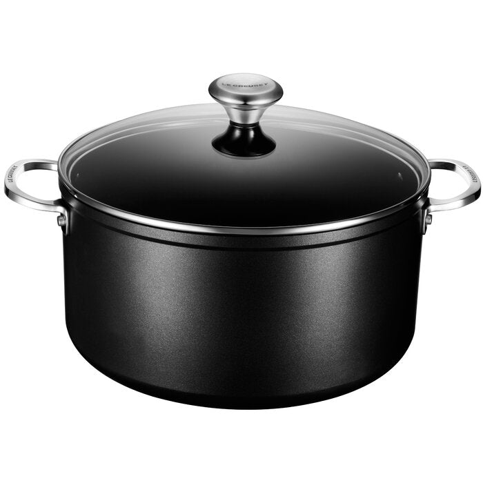 9.3 qt. Black Le Creuset Toughened Nonstick PRO Stockpot with Glass Lid EJ374