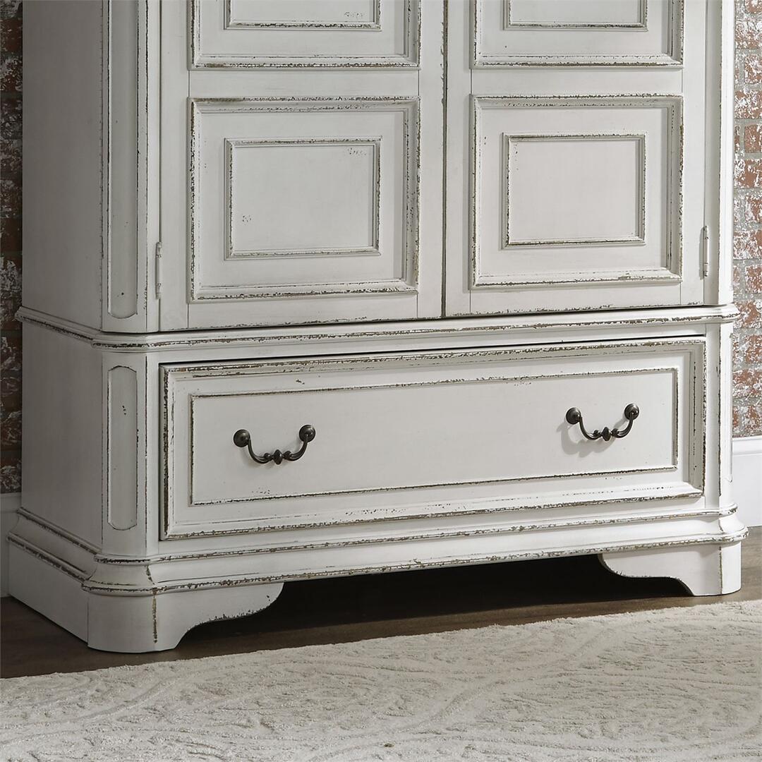 Magnolia Manor Armoire Base  with Antique Brass Knob and Bail Hardware in Antique White Finish (TTR436?)