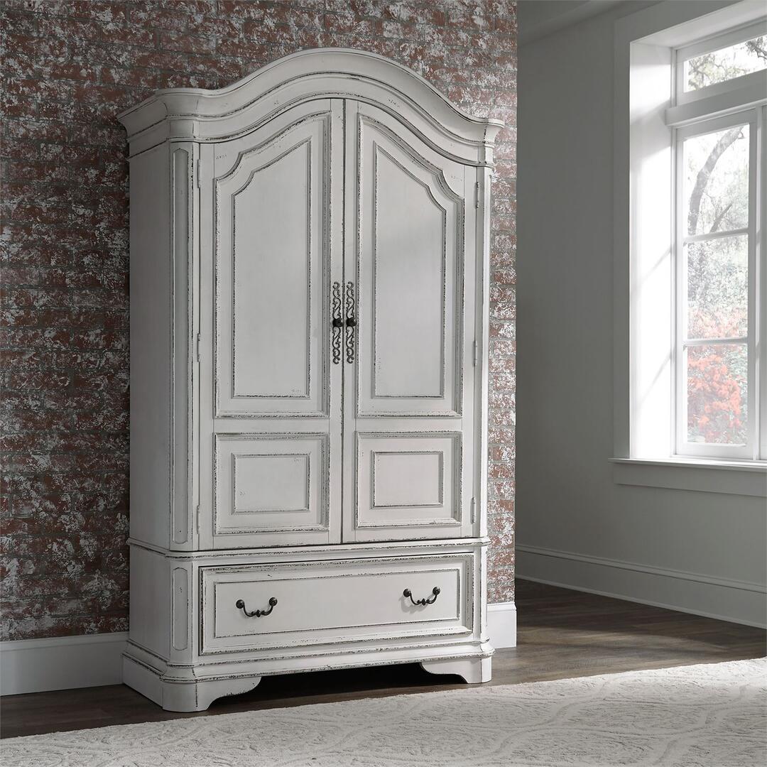 Magnolia Manor Armoire Base  with Antique Brass Knob and Bail Hardware in Antique White Finish (TTR436?)