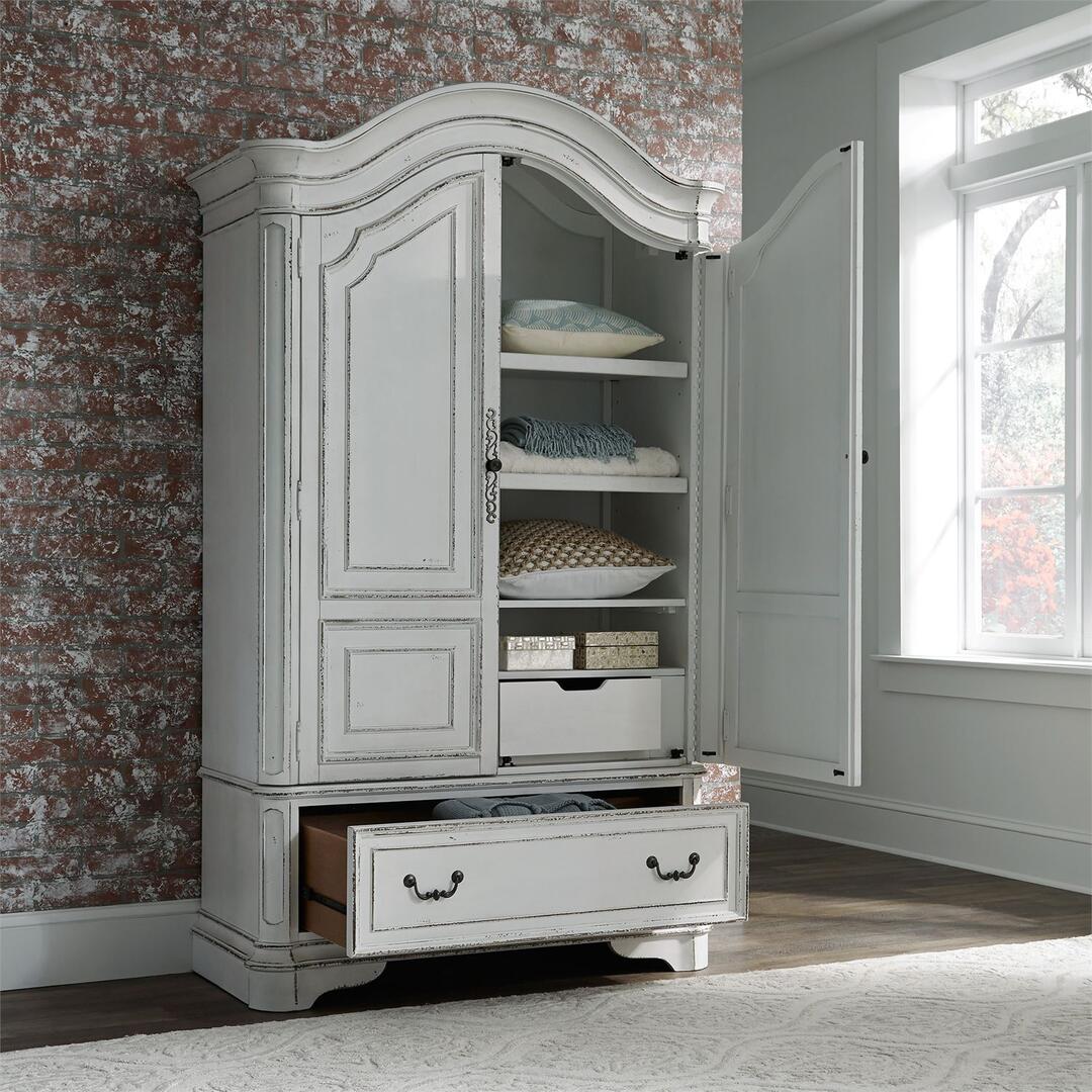 Magnolia Manor Armoire Base  with Antique Brass Knob and Bail Hardware in Antique White Finish (TTR436?)