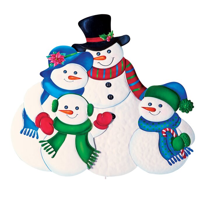 4-Person Metal Snowman Family Garden Stake