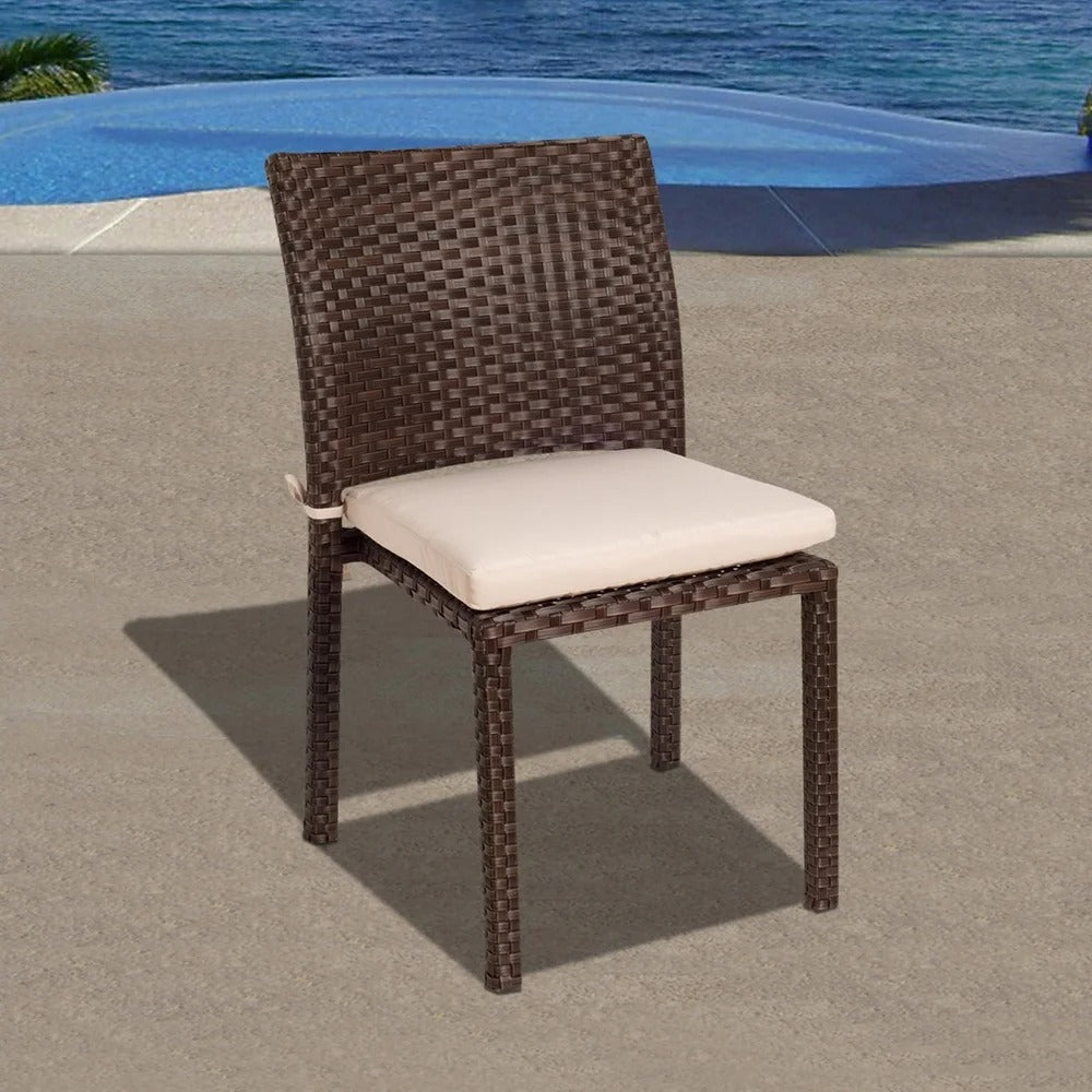 4-Piece Brown Liberty Wicker Outdoor Patio Dining Chair Set 35" - Off-White Cushions MG619