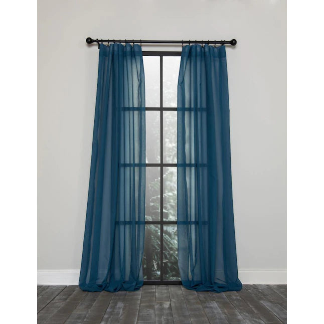 96-in Blue Polyester Sheer Rod Pocket Curtain Panel, (Set of 2)