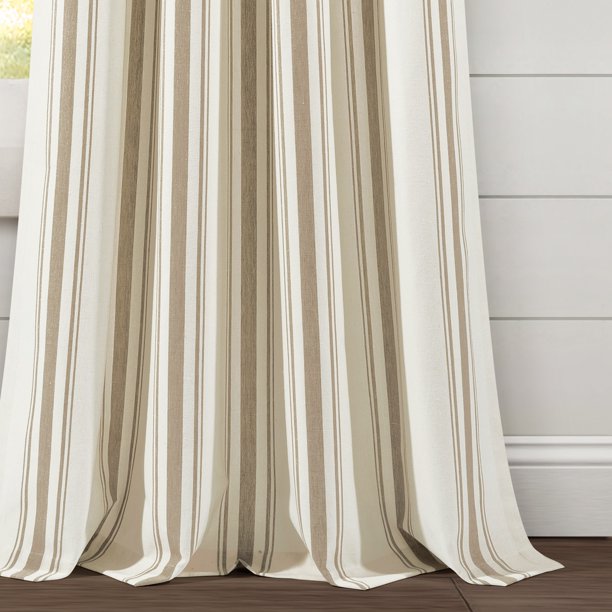 Farmhouse Stripe Yarn Dyed Eco-Friendly Recycled Cotton Window Curtain Panels Neutral 95" x 42", (Set of 2)