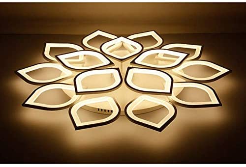 15 Heads Petal Semi Flush Light Monochromatic LED Ceiling Light Fixture 110-120V 150W Modern Acrylic Ceiling Lamp with White Metal Canopy for Living Room Bedroom Restaurant - Warm Light