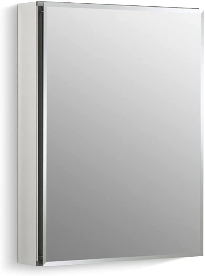 CLC Flat, Single Medicine Cabinet with Mirrored Door, 20” Width x 26” Height, Aluminum, Frameless with Beveled Edges, One Size, Silver