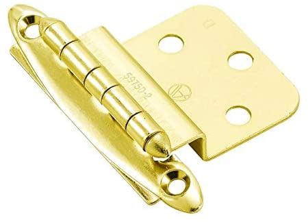 3/8" (10 mm) Inset Non Self Closing Face Mount Cabinet Hinge Bright Brass Finish - Pair, (Set of 16)