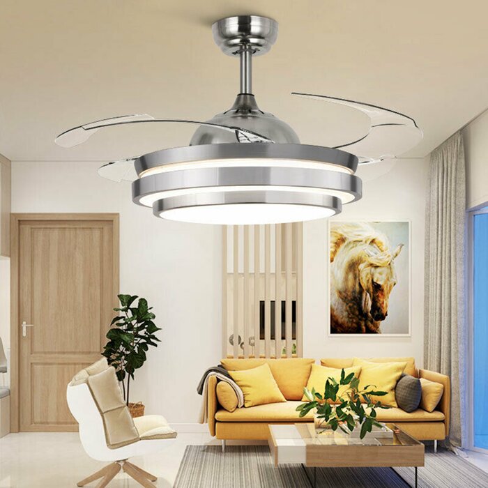 42" Aadilynn 4-Blade LED Retractable Blades Ceiling Fan with Remote Control and Light Kit Included (#K5899)