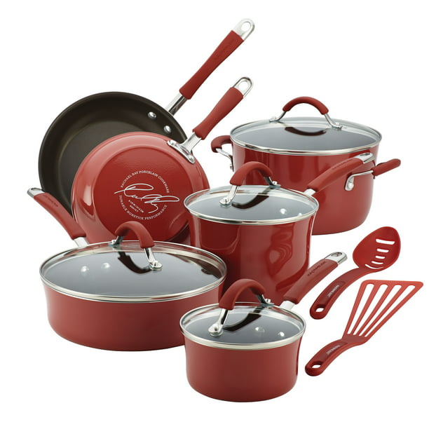 12-Piece Cucina Nonstick Pots and Pans Set, Cookware, Set Cranberry