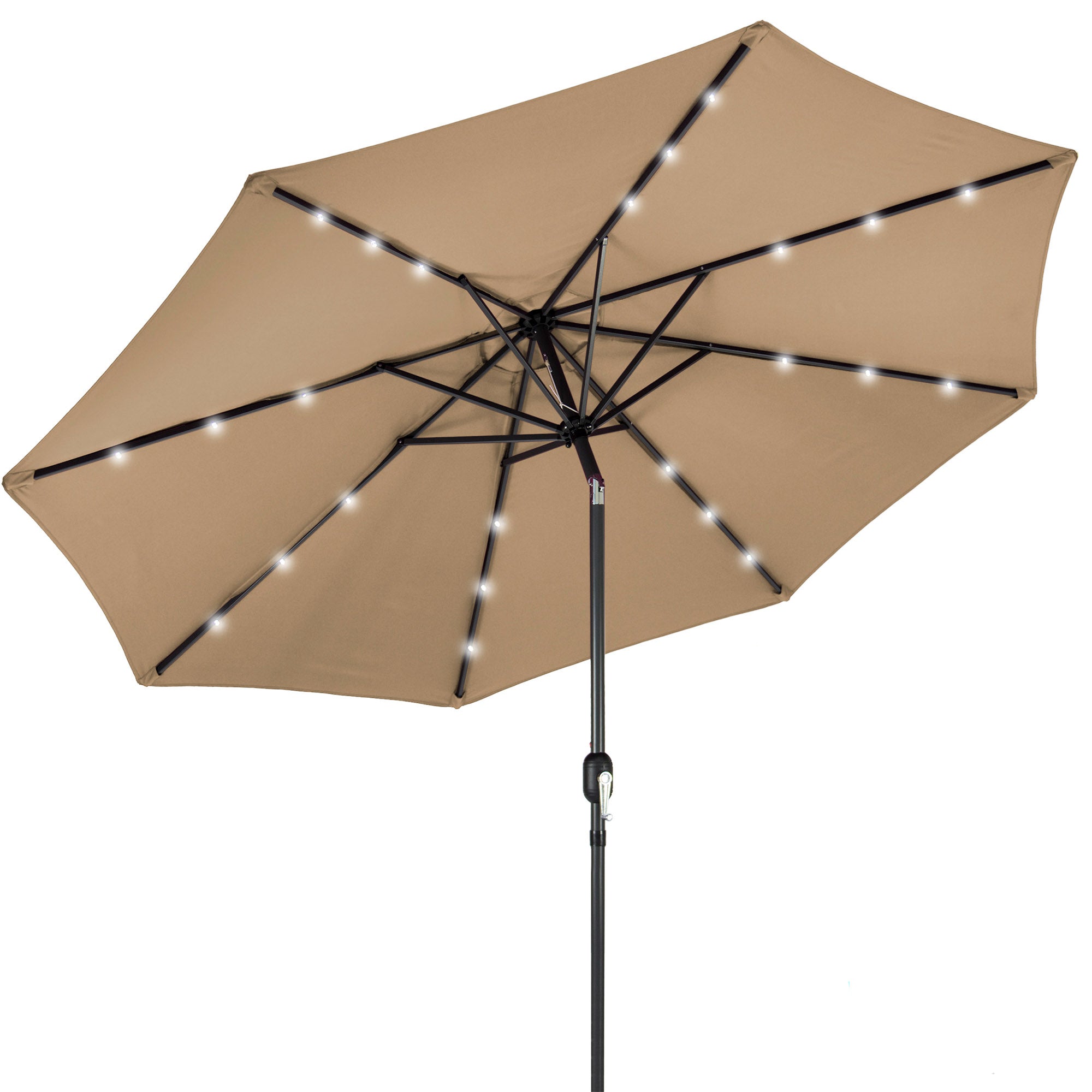 10' Solar Powered LED Patio Umbrella, Tan (#651)