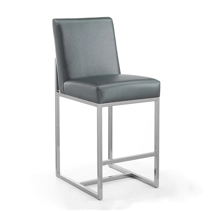 Manhattan Comfort Element 24" Faux Leather Counter Stool in Graphite and Polished Chrome MG611