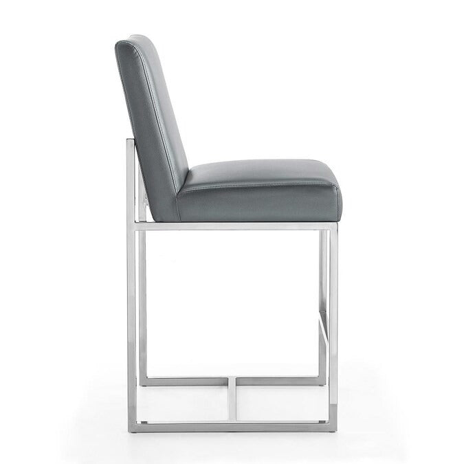Manhattan Comfort Element 24" Faux Leather Counter Stool in Graphite and Polished Chrome MG611