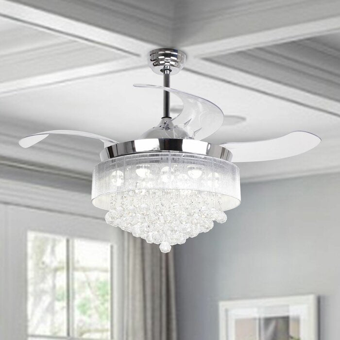 46" Broxburne 4-Blade LED Ceiling Fan with Remote Control and Light Kit Included, Chrome/Cool Light (#K5518)