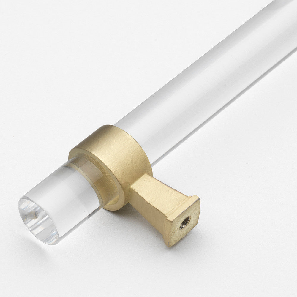 5 Inch Center to Center Clear Acrylic Pull Cabinet Handle with Satin Gold Bases, (Set of 3)