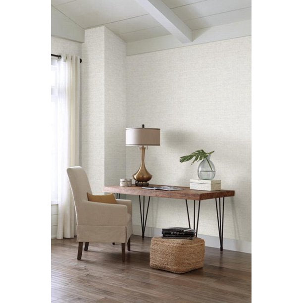 20 Ft x 27 In Papyrus Weave Peel and Stick Wallpaper White