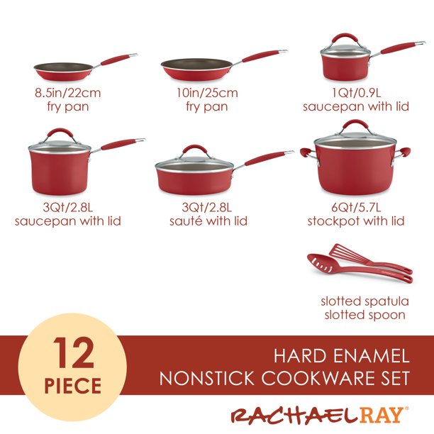 12-Piece Cucina Nonstick Pots and Pans Set, Cookware, Set Cranberry