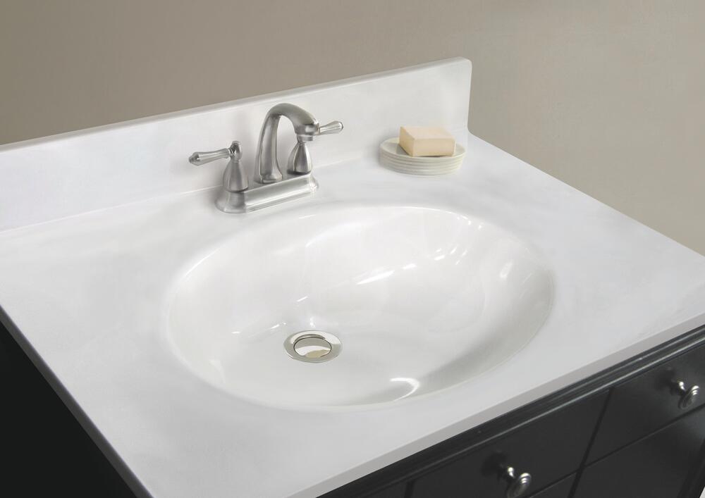 19"W x 17"D White Swirl Cultured Marble Vanity Top with Oval Integrated Bowl