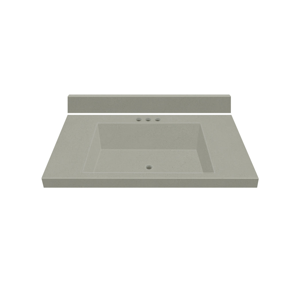 31″W X 19″D GRAY MIST CULTURED MARBLE VANITY TOP WITH RECTANGULAR INTEGRATED BOWL