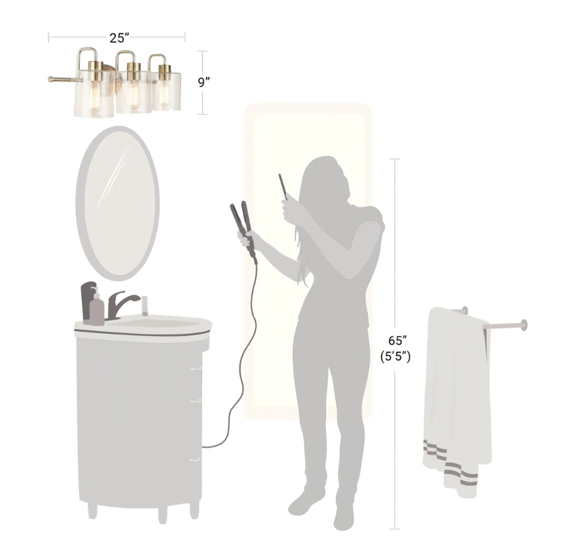 3-Light Brushed Nickel with Brass Vanity