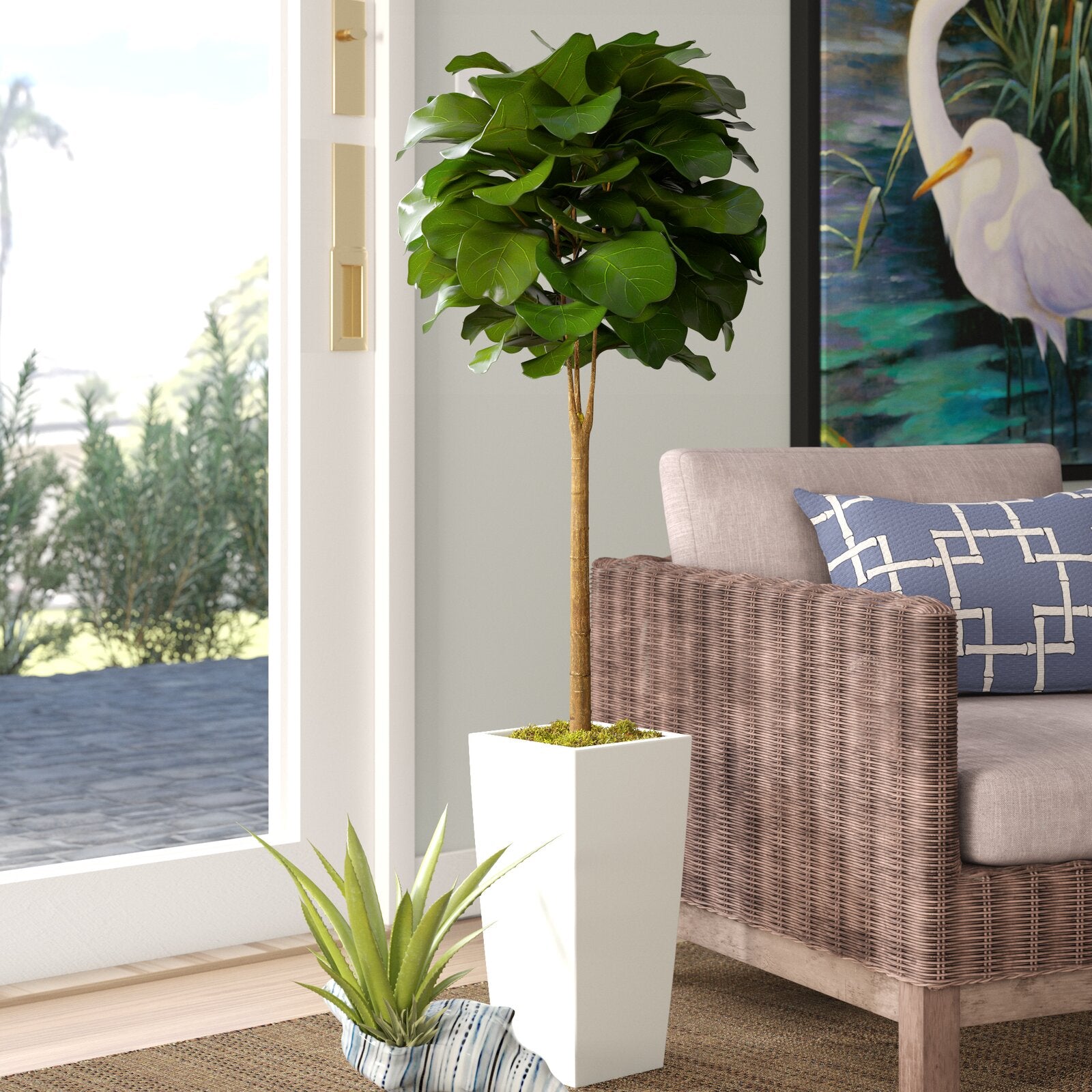 4' Fiddle Leaf Boxwood Topiary in Tower Planter CL240