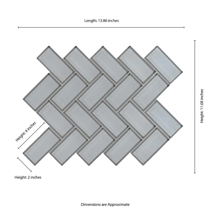 Ice Bevel Herringbone 11.08 in. x 13.86 in. x 8mm Glossy Glass Mesh-Mounted Mosaic Tile (10.6 sq. ft. / case)