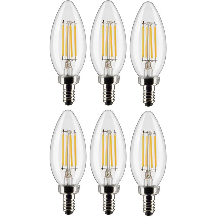 4 Watt B11 LED; Clear; Candelabra Base; 90 CRI; 3000K; 120 Volt (Set of 6)