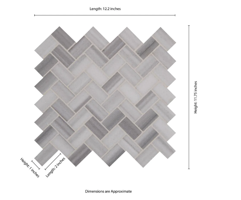 Bergamo Herringbone 12 in. x 12 in. x 10 mm Polished Marble Mosaic Tile (1 sq. ft.) (10 sq. ft.)